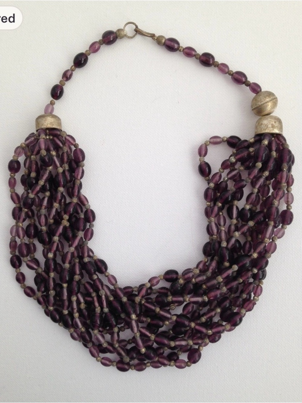 Multi-Strand Purple glass Beaded Statement Necklace choker -